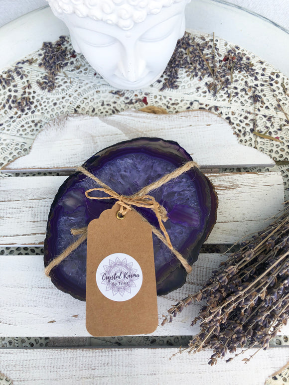 Beautiful Purple Dyed Agate Coaster Set of 4 | Crystal Karma by Trina