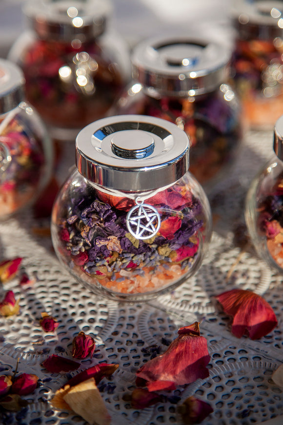 Botanical Altar Jar with Himalayan Salt, Lavender and Rose Petals from Crystal Karma by Trina