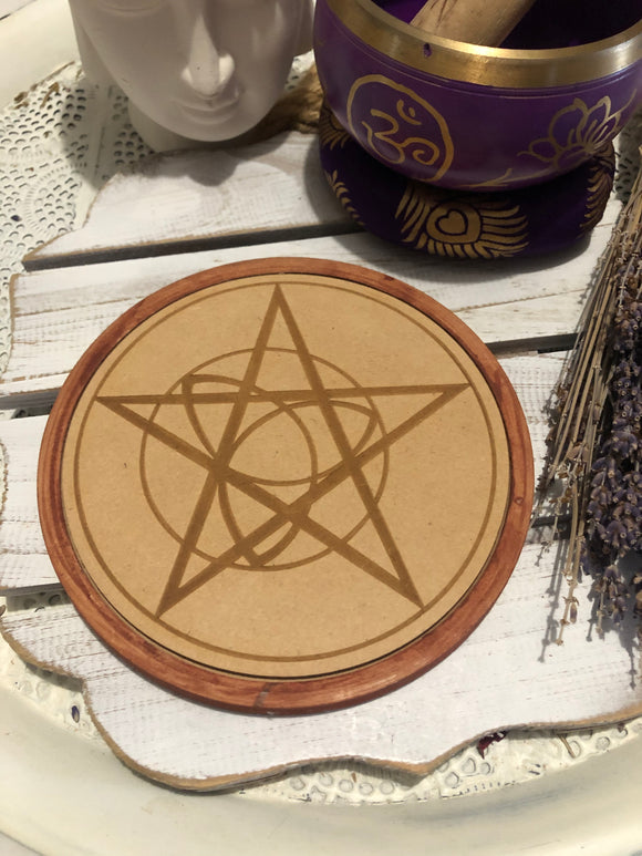 Wooden Crystal Grid with Pentacle | Crystal Karma by Trina