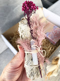 Pink & White Floral Smudge Stick with Selenite | Crystal Karma by Trina