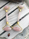 Crystal Facial Rollers - Rose Quartz with Yellow Gold Plated Trim