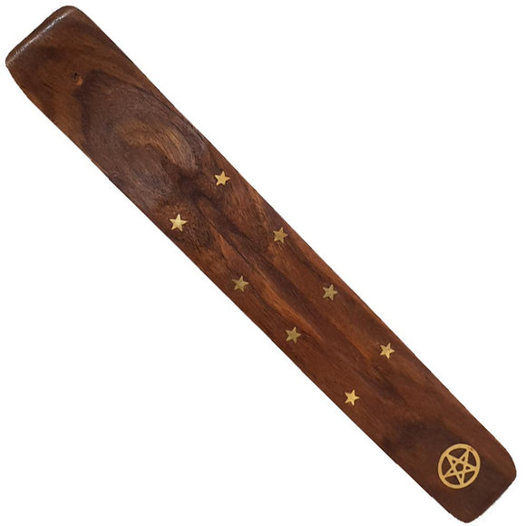 Wooden Incense Holder - Brass Pentacle Inlay | Crystal Karma by Trina
