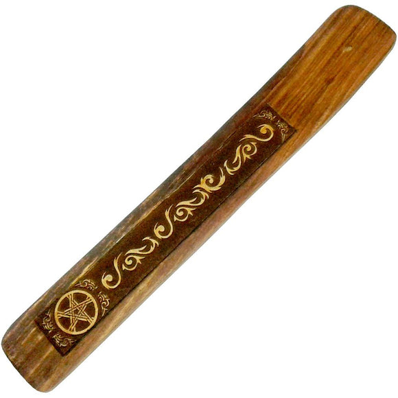 Wooden Incense Holder - Engraved Pentacle #1 - Crystal Karma By Trina