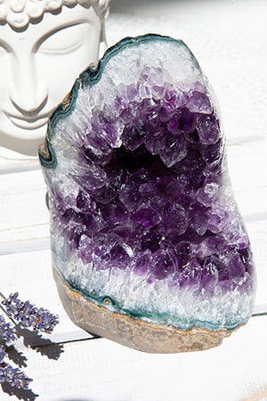 Stunning Purple Standing Amethyst Cluster with Polished Edge | Crystal Karma by Trina