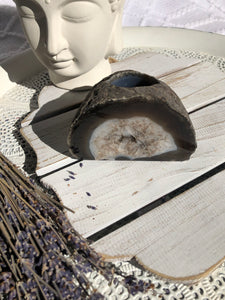 Agate Standing Candle Holder - Brown & White | Crystal Karma by Trina