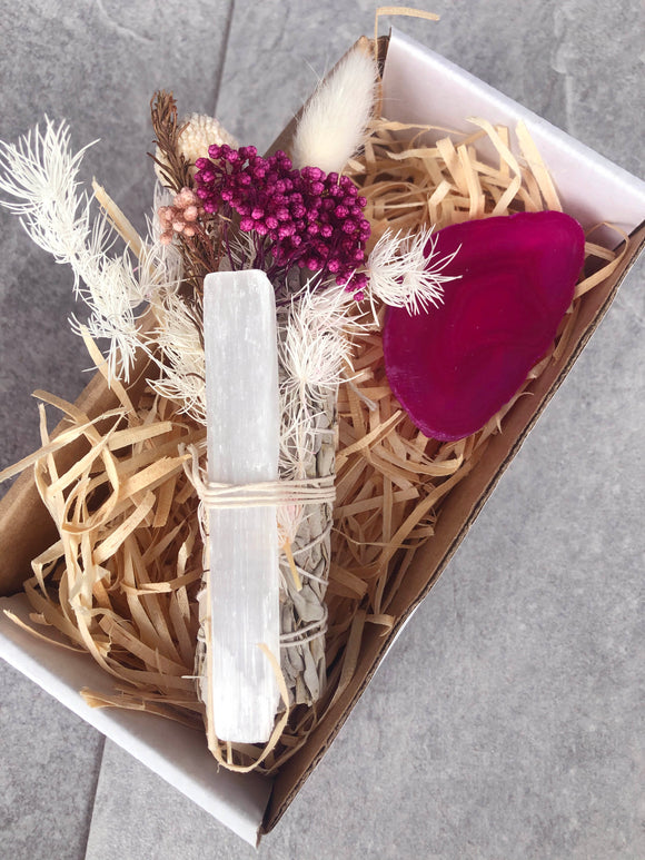 Pink Agate Floral Smudge Box | Crystal Karma by Trina