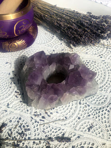 Amethyst Cluster Candle Base Rough #5 | Crystal Karma by Trina