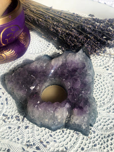 Amethyst Cluster Candle Base Rough #6   | Crystal Karma by Trina