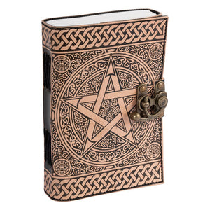 Book Of Shadows Leather Journal - Pentacle Light Brown Print | Crystal Karma by Trina