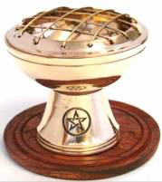 Charcoal Burner Brass Stand with Pentacle on Wooden Base | Crystal Karma by Trina