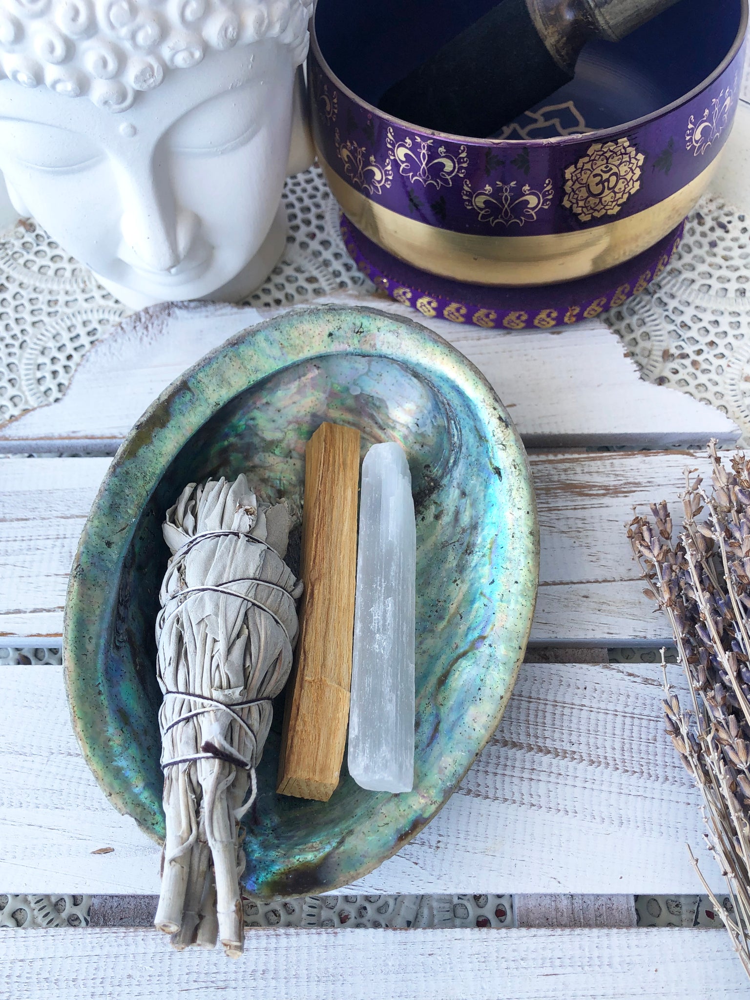 White Sage & Palo Santo with Crystal Set