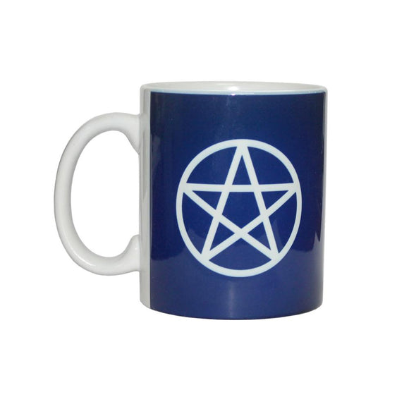 Blue & White Ceramic Coffee Mug with Pentacle | Crystal Karma by Trina