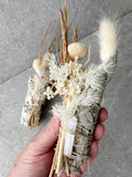 10cm Floral white sage smudge stick with Selenite Point - Neutral Tones