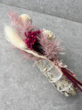 10cm Floral white sage smudge stick with Selenite Point - Pink Tones