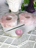 Rose Quartz Candle Base - Slab with polished top - Crystal Karma By Trina