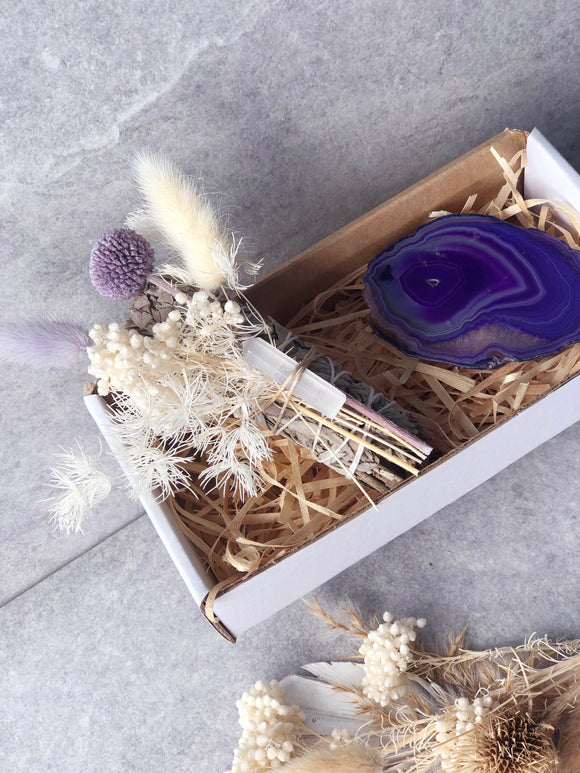 Purple Agate Floral Sage Smudge Box | Crystal Karma by Trina