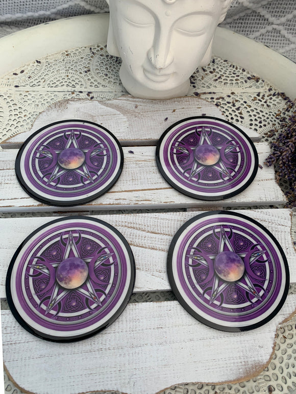 Purple Pentagram Coasters - Set of 4 | Crystal Karma by Trina