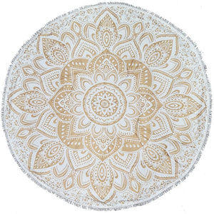 Round Tapestry - Mandala Gold with Lace Fringe
