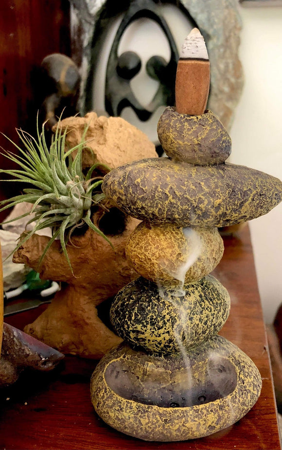 Rock Stack Backflow Incense Cone Burner | Crystal Karma by Trina