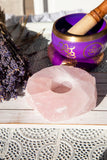 Rose Quartz Candle Base - Slab with polished top - Crystal Karma By Trina