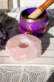 Rose Quartz Candle Base - Slab with polished top - Crystal Karma By Trina