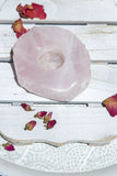 Rose Quartz Candle Base - Slab with polished top - Crystal Karma By Trina