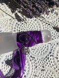 Selenite Athame - Adorned with Purple Ribbon, Black Cord, Amethyst & Pentacle Charm | Crystal Karma by Trina