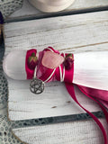 Selenite Athame - Adorned with Pink Ribbon & Roses - Crystal Karma By Trina