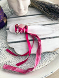 Selenite Athame - Adorned with Pink Ribbon & Roses - Crystal Karma By Trina