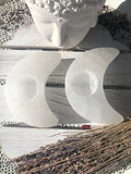 Selenite Crescent Moon Candle Holder  | Crystal Karma by Trina