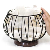 Selenite Fire Cage Amore Lamp - Wooden Base | Crystal Karma by Trina