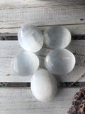 Selenite Palm Stone Mini | Crystal Karma by Trina