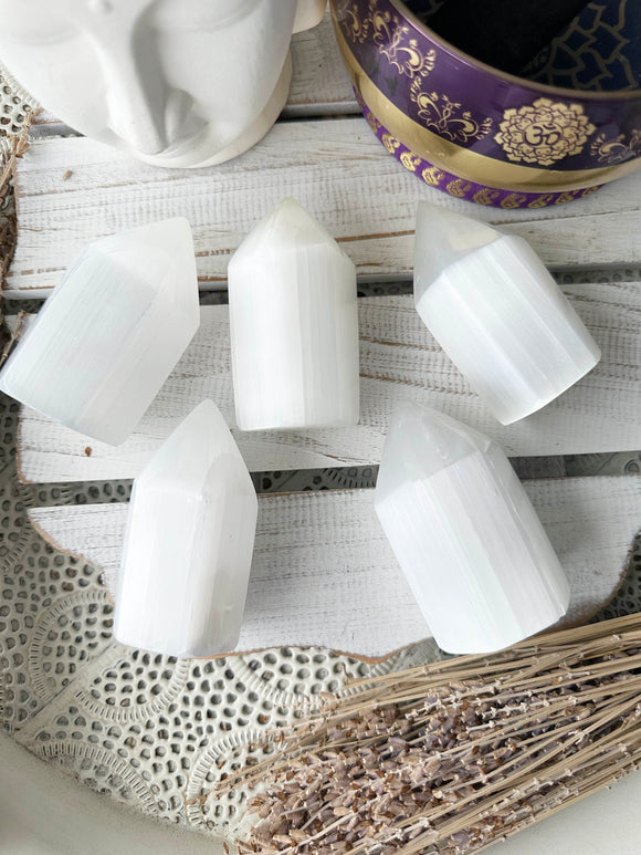 Selenite Polished Point Generator Tower Small - Crystal Karma By Trina