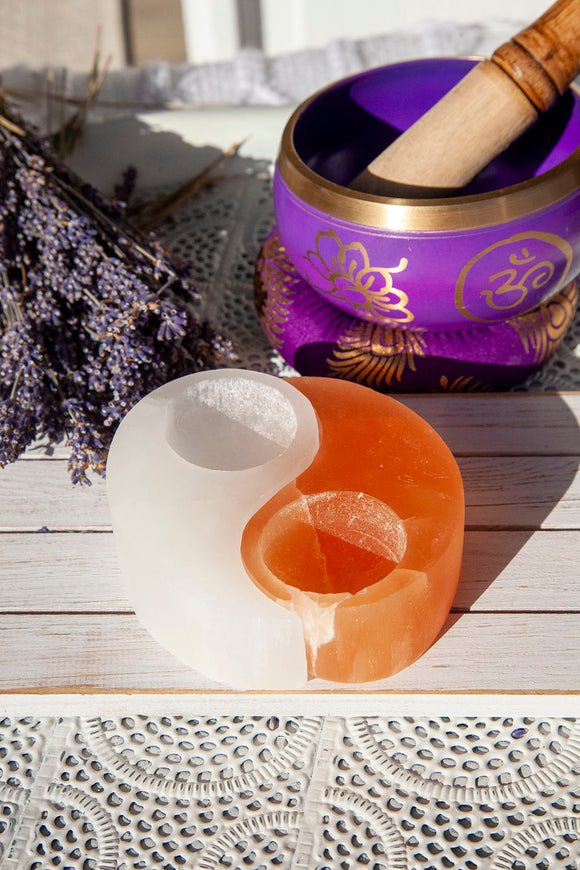 Selenite Yin Yang Candle Holder - Crystal Karma By Trina