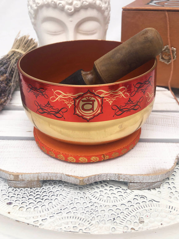 Sacral Chakra Singing Bowl - Orange 12.5cm Gift Set | Crystal Karma By Trina