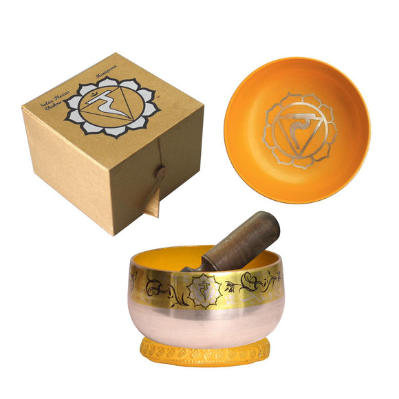 Solar Plexus Chakra Singing Bowl - Yellow 12.5cm Gift Set - Crystal Karma By Trina