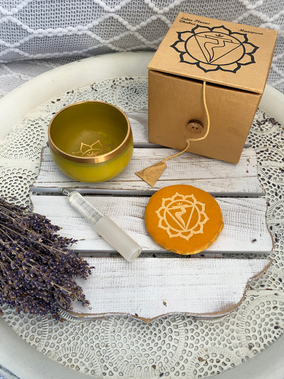 Solar Plexus Chakra Brass Singing Bowl - Yellow 7.5cm Gift Set | Crystal Karma by Trina