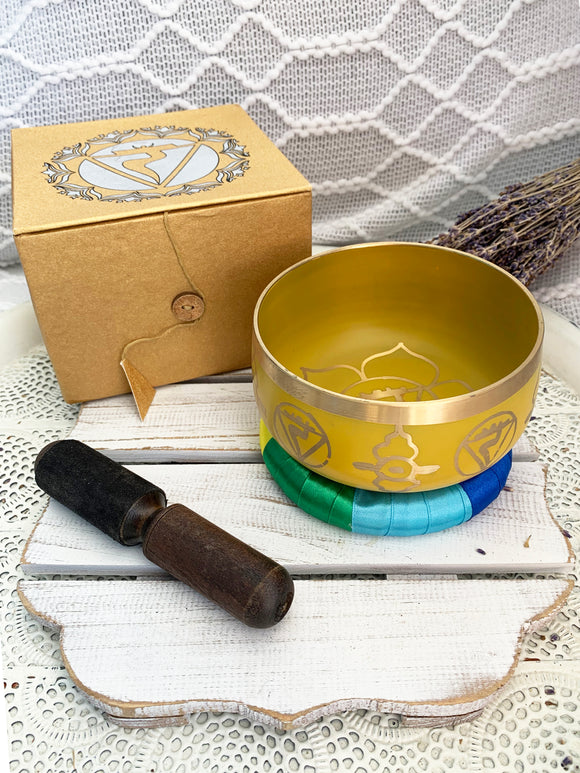 Solar Plexus Chakra Brass Singing Bowl - Yellow 12.5cm Gift Set | Crystal Karma by Trina