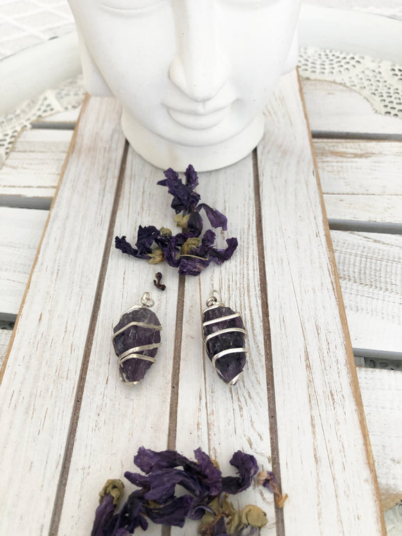 Amethyst Spiral Wire Wrapped Crystal Pendant - Crystal Karma by Trina
