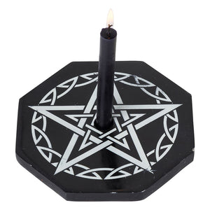 Wish Candle Holder - Soapstone Pentacle Octagon 12.7cm  | Crystal Karma by Trina