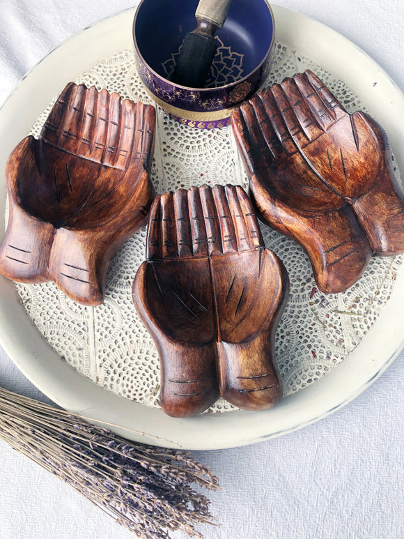 Wooden Hands Offering Bowls Large - Crystal Karma By Trina